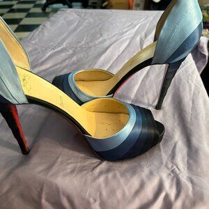 Christian Louboutin Blue Armadillo D’orsay Satin Peep Toe Pumps - US Size 9